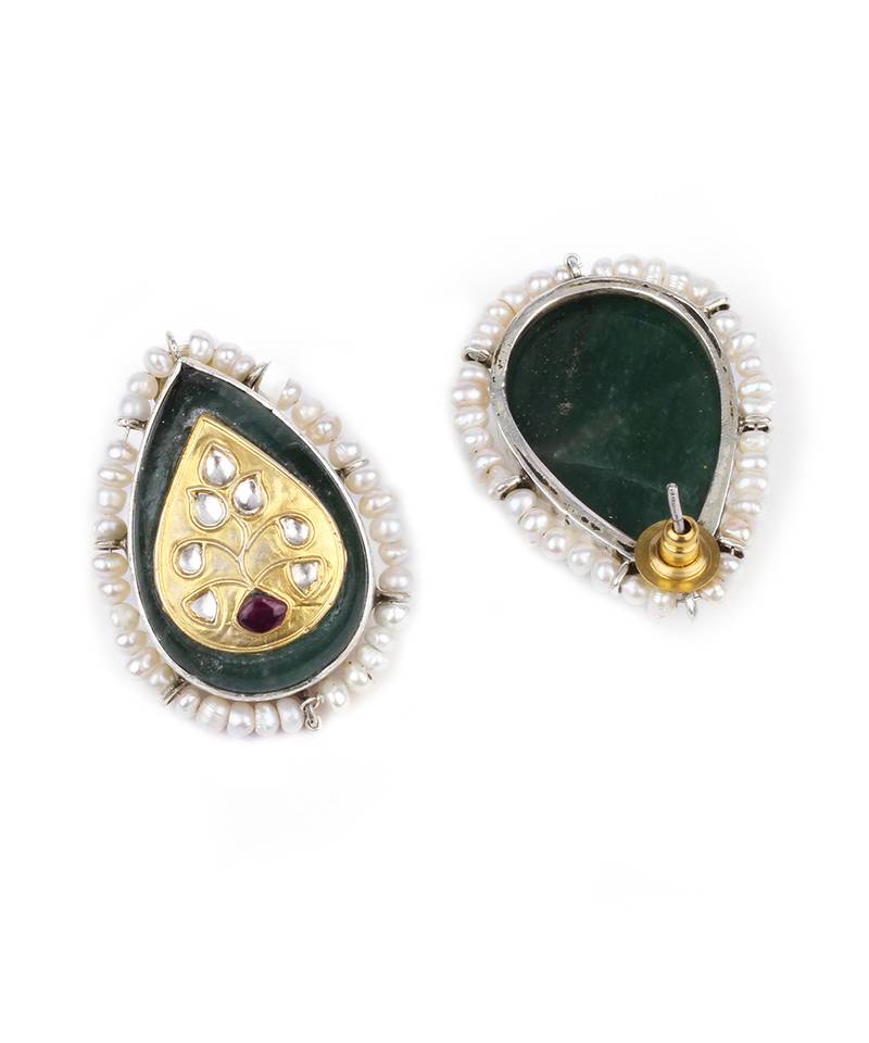Sangeeta Boochra X Payal Singhal  Mehreen Silver Earring with Green Onyx Stone