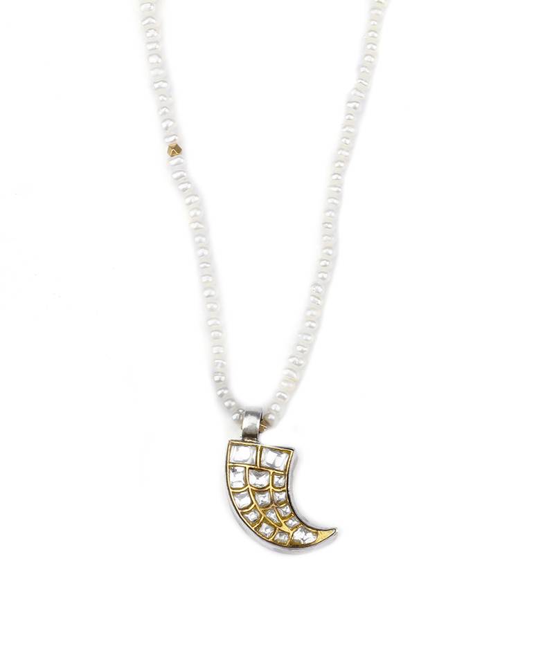 Sangeeta Boochra X Payal Singhal  Gul Silver Pendant with Pearl Chain