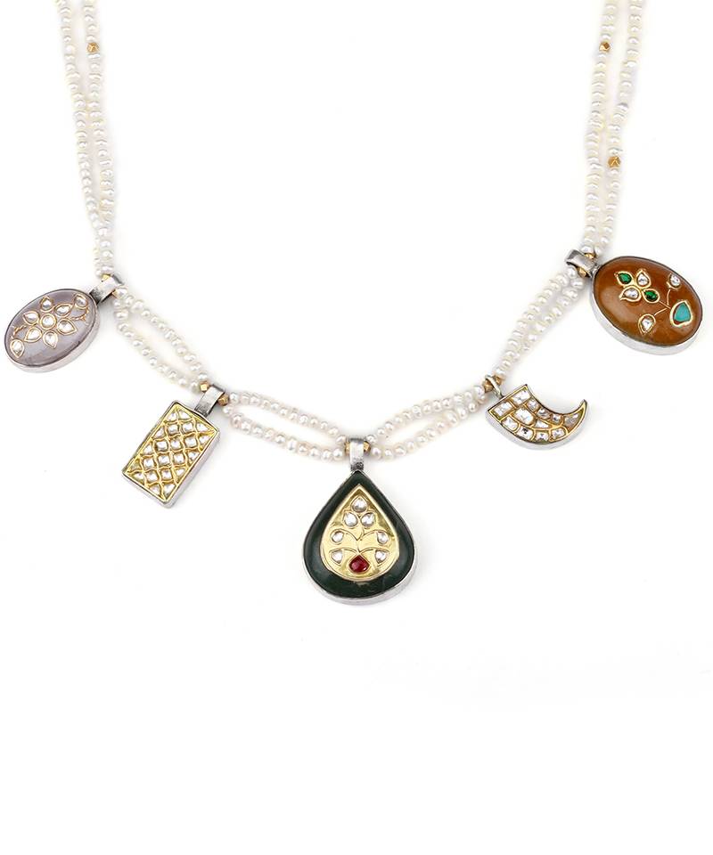 Sangeeta Boochra X Payal Singhal  Nagma Silver Necklace with Multiple Gemstones