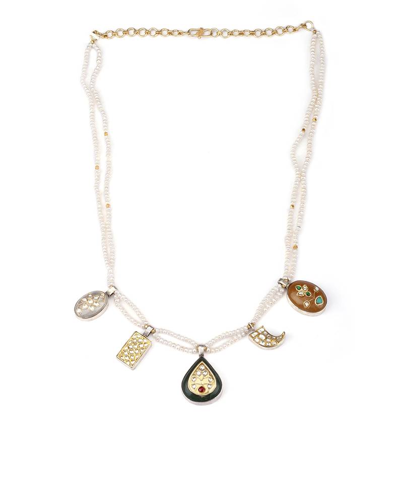 Sangeeta Boochra X Payal Singhal  Nagma Silver Necklace with Multiple Gemstones