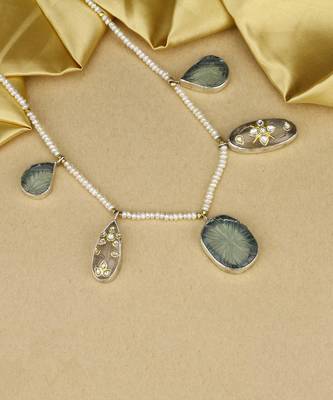 Sangeeta Boochra X Payal Singhal  Heer Silver Necklace with Multiple Gemstones and Pearl Chain 1