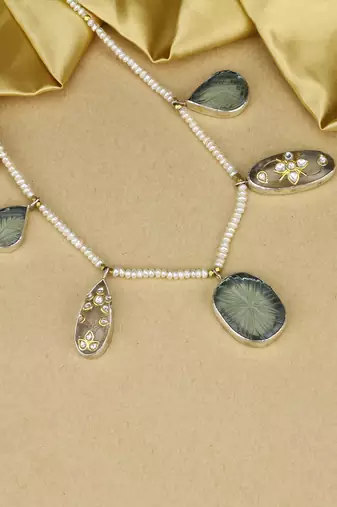Sangeeta Boochra X Payal Singhal  Heer Silver Necklace with Multiple Gemstones and Pearl Chain