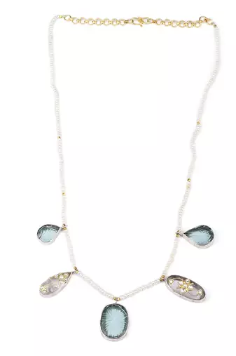 Sangeeta Boochra X Payal Singhal  Heer Silver Necklace with Multiple Gemstones and Pearl Chain