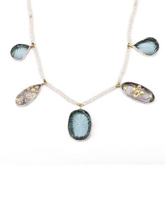 Sangeeta Boochra X Payal Singhal  Heer Silver Necklace with Multiple Gemstones and Pearl Chain 3