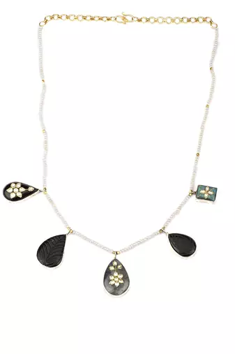 Sangeeta Boochra X Payal Singhal  Ira Silver Necklace with Multiple Stones and Pearl Chain