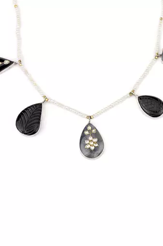 Sangeeta Boochra X Payal Singhal  Ira Silver Necklace with Multiple Stones and Pearl Chain
