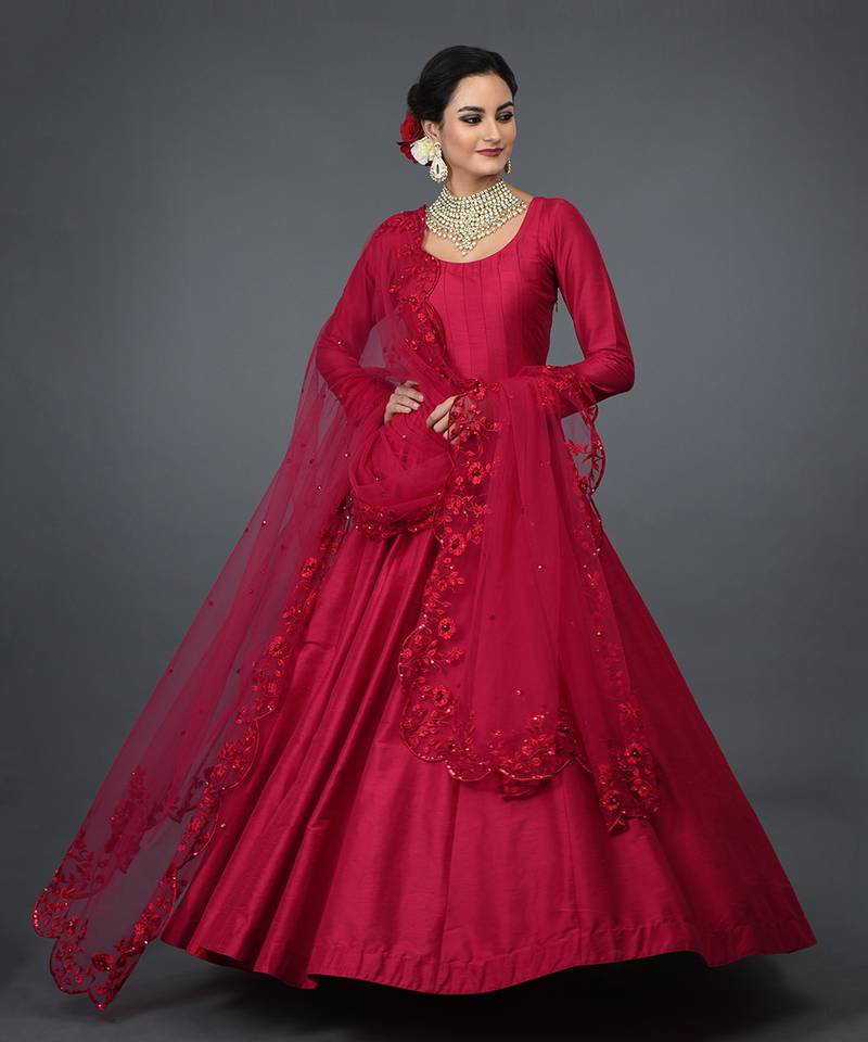 Anarkali Gown With Floral Resham Sequin And Beads Embroidery