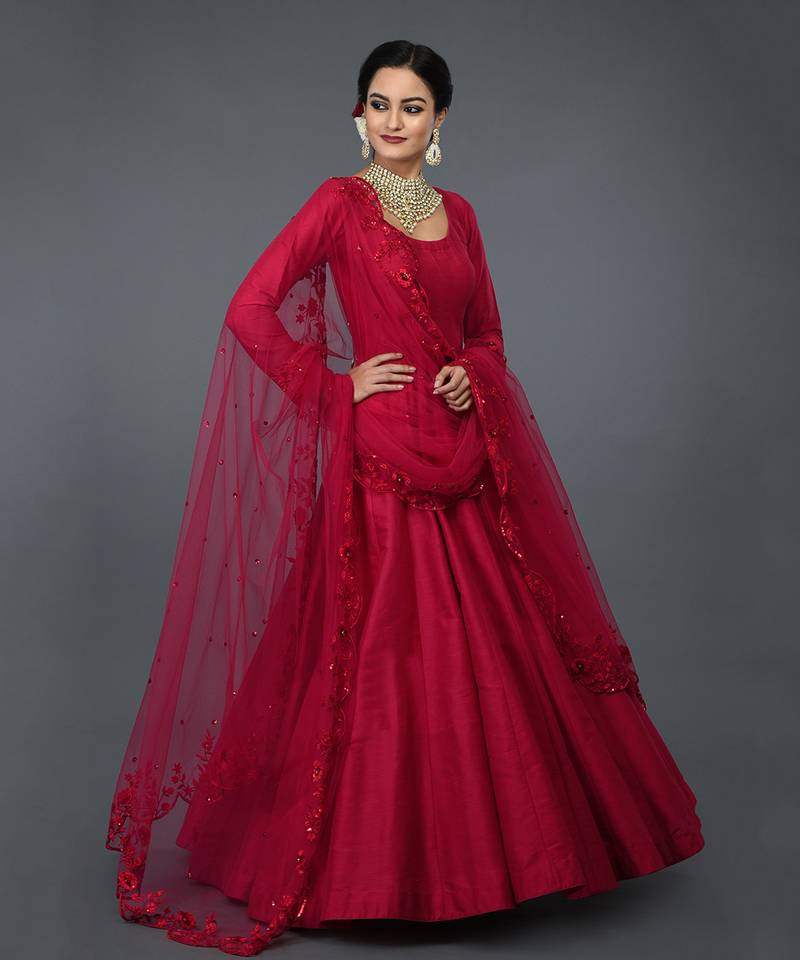 Anarkali Gown With Floral Resham Sequin And Beads Embroidery