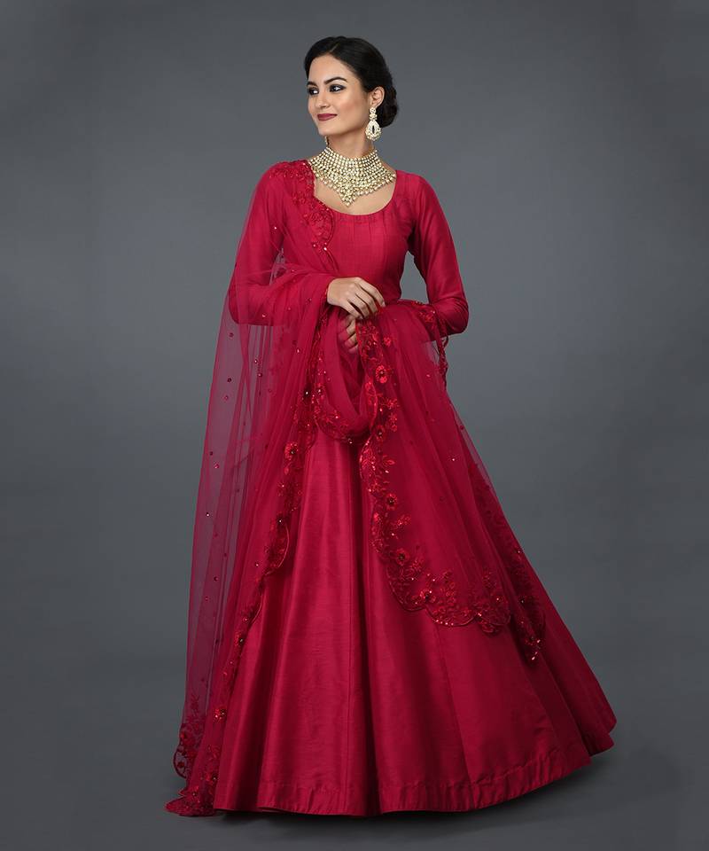 Anarkali Gown With Floral Resham Sequin And Beads Embroidery