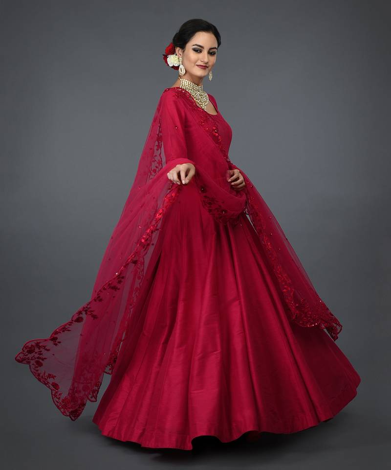 Anarkali Gown With Floral Resham Sequin And Beads Embroidery