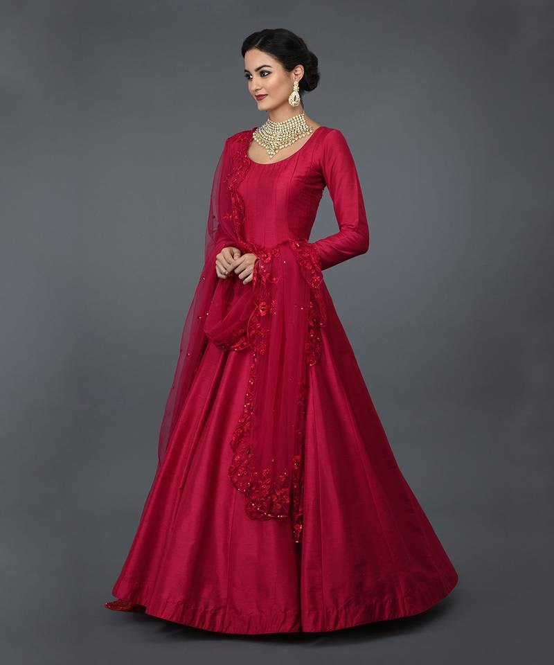 Anarkali Gown With Floral Resham Sequin And Beads Embroidery