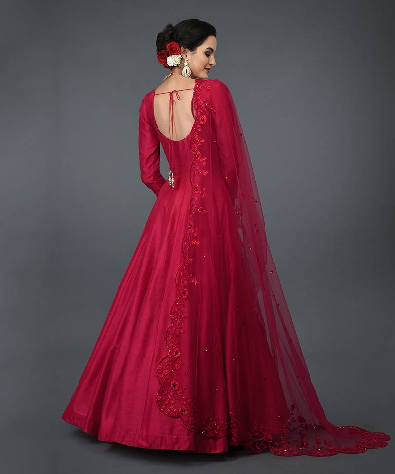 Anarkali Gown With Floral Resham Sequin And Beads Embroidery