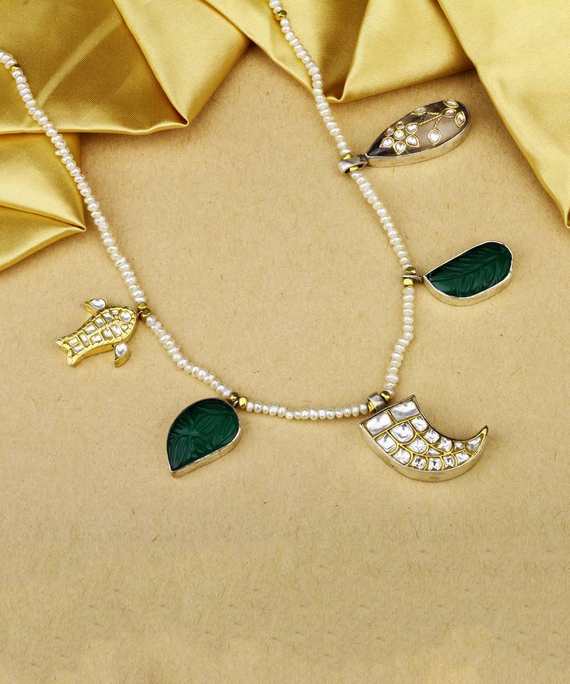 Sangeeta Boochra X Payal Singhal  Parveen Silver Necklace with Multiple Stones and Pearl Chain