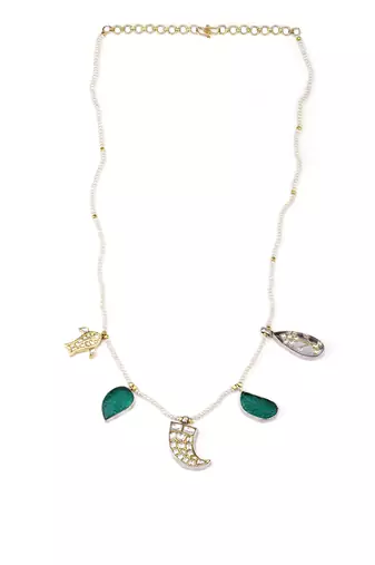 Sangeeta Boochra X Payal Singhal  Parveen Silver Necklace with Multiple Stones and Pearl Chain