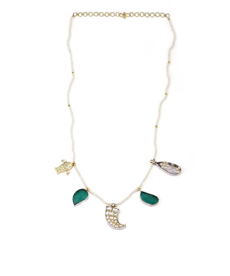 Sangeeta Boochra X Payal Singhal  Parveen Silver Necklace with Multiple Stones and Pearl Chain