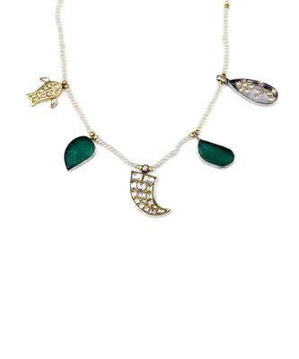 Sangeeta Boochra X Payal Singhal  Parveen Silver Necklace with Multiple Stones and Pearl Chain 3