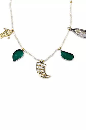 Sangeeta Boochra X Payal Singhal  Parveen Silver Necklace with Multiple Stones and Pearl Chain