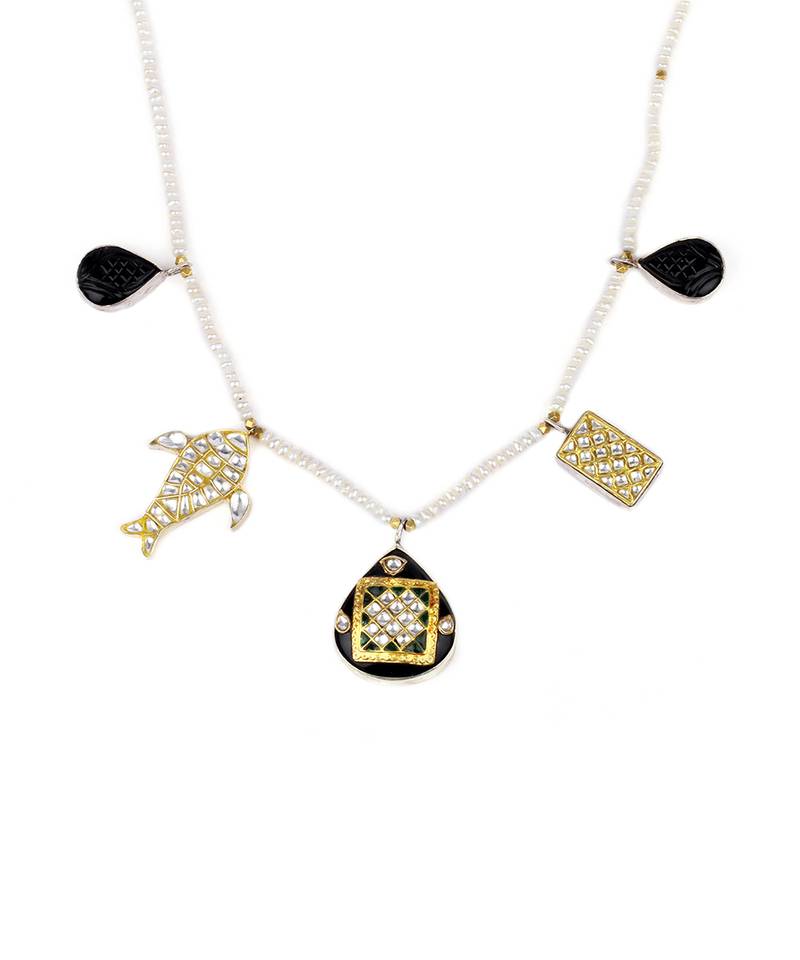 Sangeeta Boochra X Payal Singhal  Nasrin Silver Necklace with Pearl  Chain