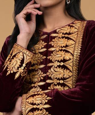 Rose Maroon Gold Kashmiri Tilla Embroidered Kurta Set 3