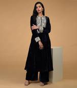 Midnight Blue Silver Kashmiri Tilla Embroidered Kurta Set