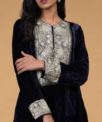 Midnight Blue Silver Kashmiri Tilla Embroidered Kurta Set 2