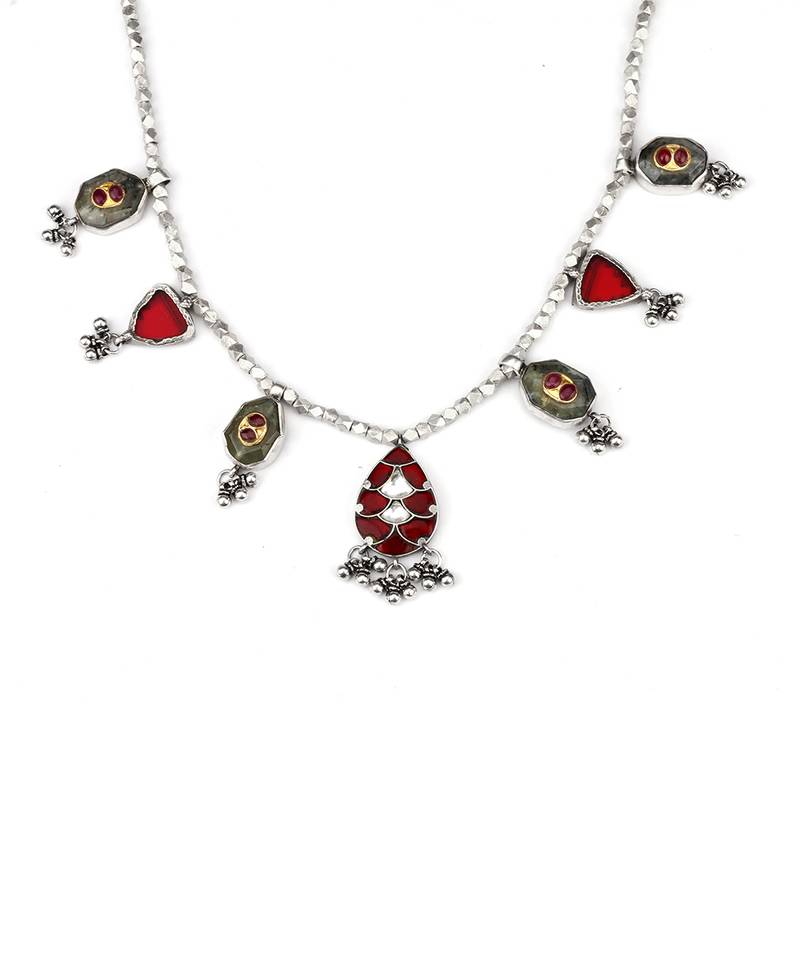 Sangeeta Boochra X Payal Singhal  Aasma Silver Necklace with Silver Chain