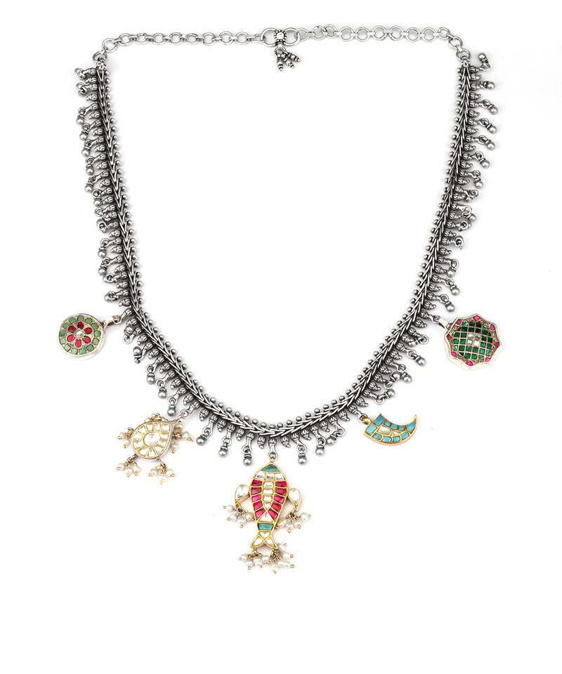Sangeeta Boochra X Payal Singhal  Pariza Silver Necklace with Kundan Motifs