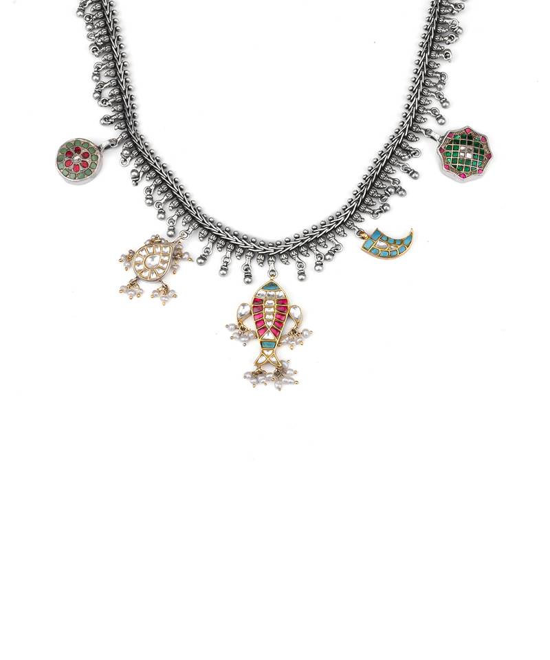 Sangeeta Boochra X Payal Singhal  Pariza Silver Necklace with Kundan Motifs