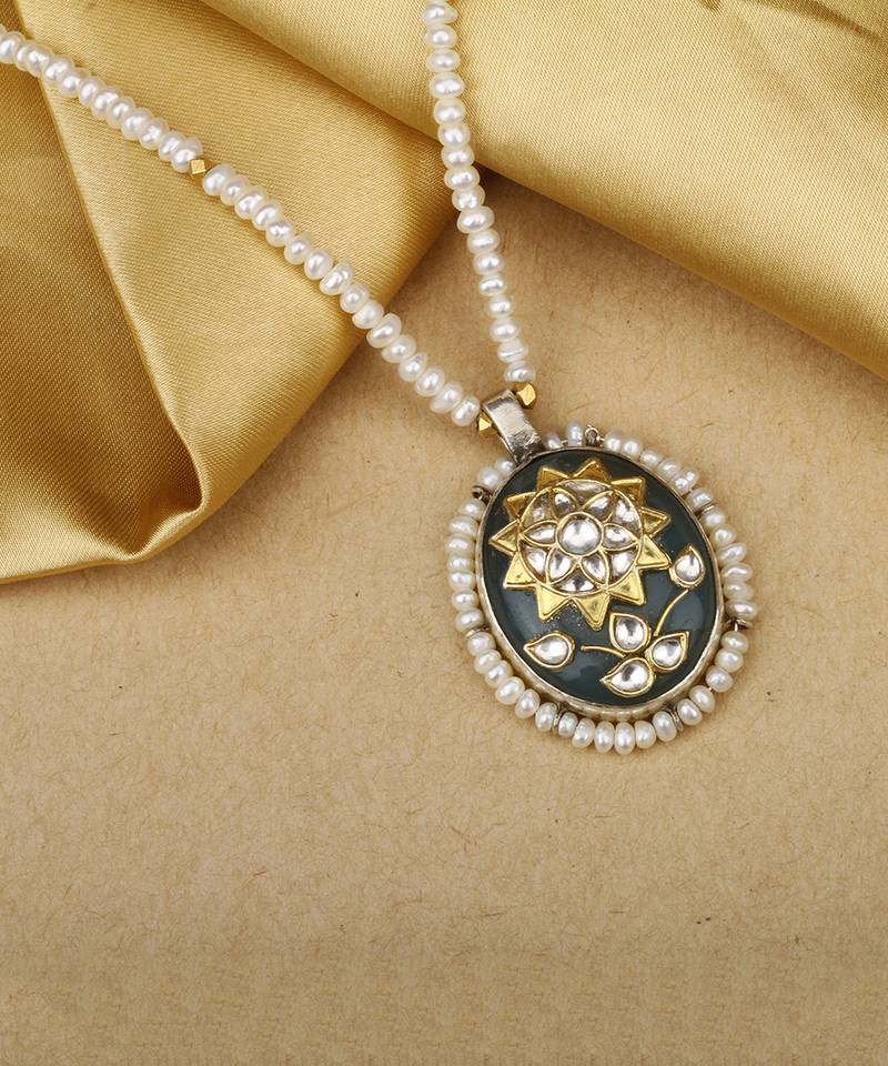 Sangeeta Boochra X Payal Singhal  Sara Silver Pendant with Pearl Chain