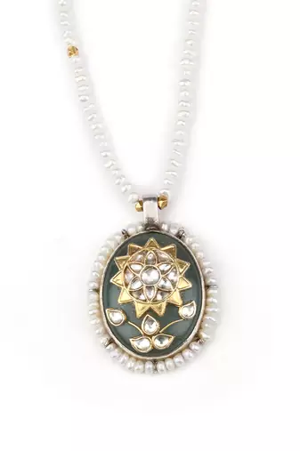 Sangeeta Boochra X Payal Singhal  Sara Silver Pendant with Pearl Chain