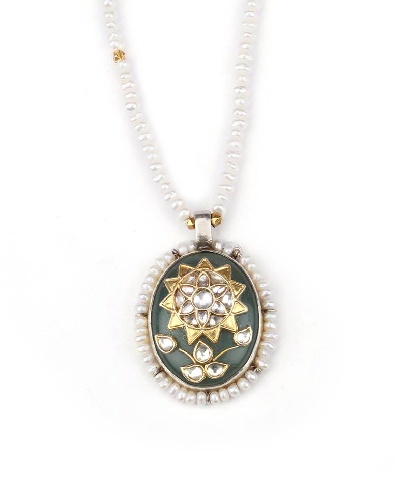 Sangeeta Boochra X Payal Singhal  Sara Silver Pendant with Pearl Chain