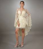 Yellow Embroidered Cap Sleeve Short Dress