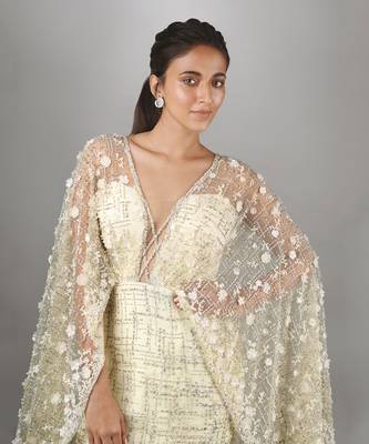 Yellow Embroidered Cap Sleeve Short Dress 3