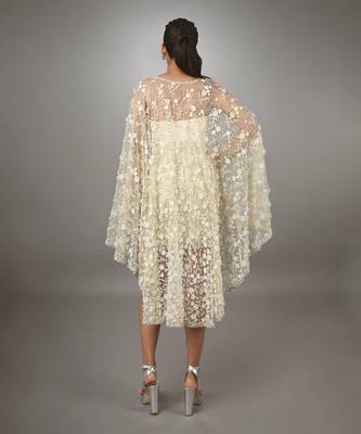 Yellow Embroidered Cap Sleeve Short Dress 4