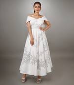 White Calf Length Off Shoulder Dress