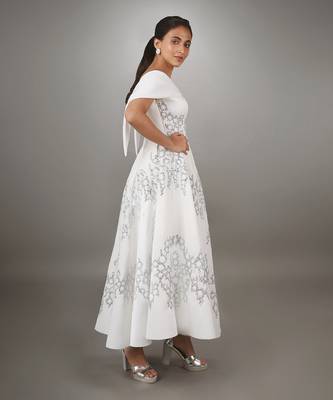 White Calf Length Off Shoulder Dress 2