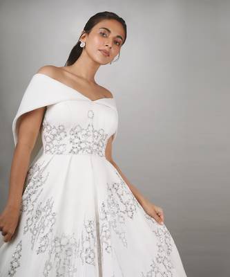 White Calf Length Off Shoulder Dress 3