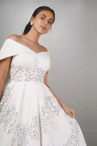 White Calf Length Off Shoulder Dress