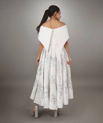 White Calf Length Off Shoulder Dress 4