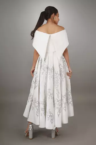 White Calf Length Off Shoulder Dress