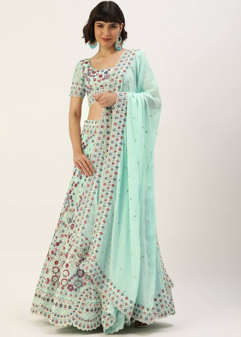 HOT PINK AND SEA GREEN LEHENGA BLOUSE AND DUPATTA SET