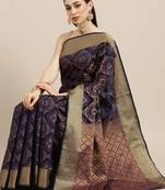 Navy blue plain silk saree with blouse