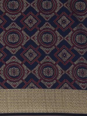Navy blue plain silk saree with blouse 4