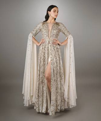White Gold Heavily Embroidered Two Piece 1