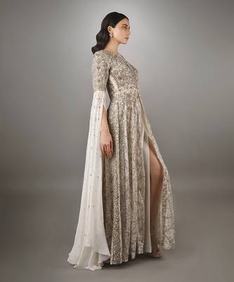 White Gold Heavily Embroidered Two Piece 2