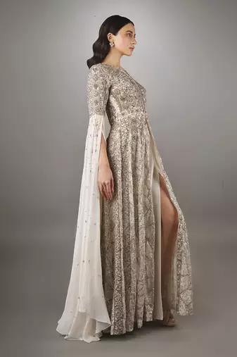 White Gold Heavily Embroidered Two Piece