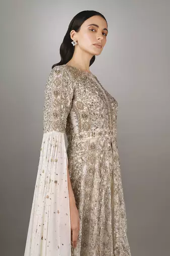White Gold Heavily Embroidered Two Piece