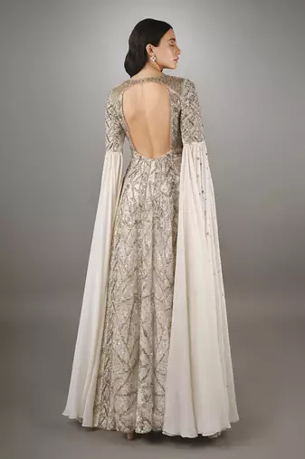 White Gold Heavily Embroidered Two Piece