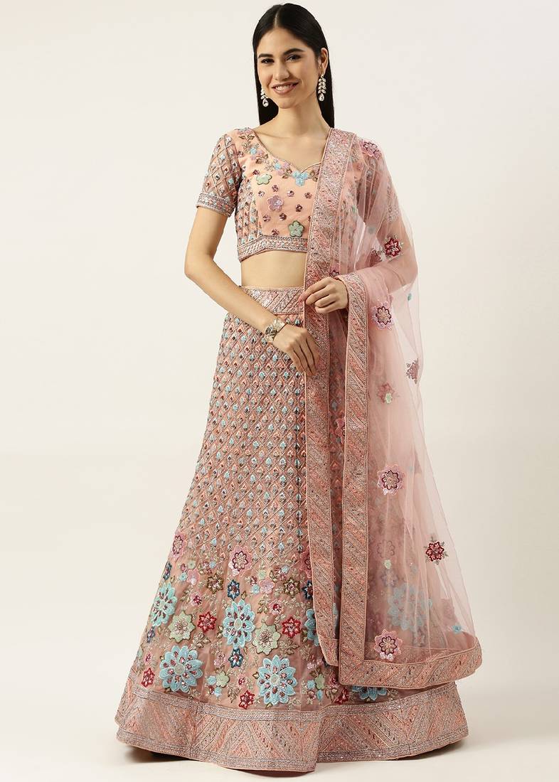 Peach Digital Print Lehenga with Dupatta and Blouse main image 0