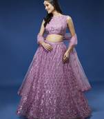 Lavender Net Sequinse Work Semi-Stitched Lehenga & Unstitched Blouse, Dupatta